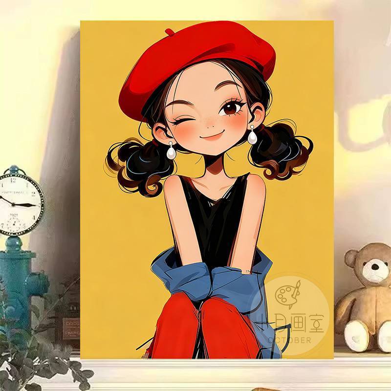 Cô gái dễ thương tủ phòng khách để bàn trang trí, chữa bệnh hoạt hình phòng trẻ em, phòng ngủ đầu giường trang trí nhà tranh vải canvas