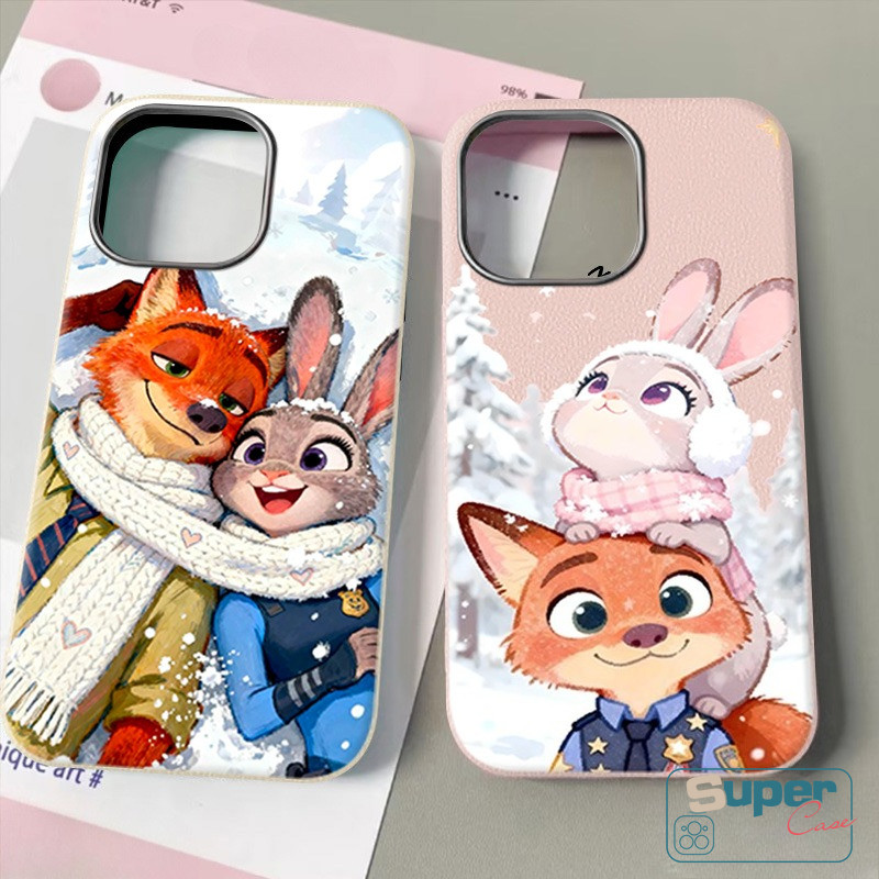 Ốp Lưng Tương Thích Cho IPhone 15 13 11 16 17 14 12 Pro 7 8Plus 14 13 12 16 15 11 Pro Max 16 Plus X XR XS Max Mùa Đông Cặp Đôi Dễ Thương Cáo Bunny Zootopia Da Họa Tiết