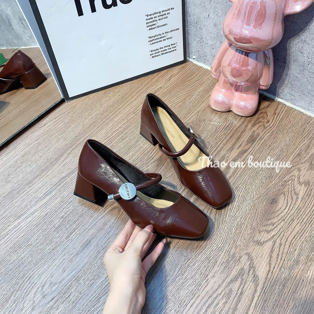 [Thảo Em- GC699] Giày nữ gót cao 5p phối khuy tròn cá tính phong cách thời trang cao cấp