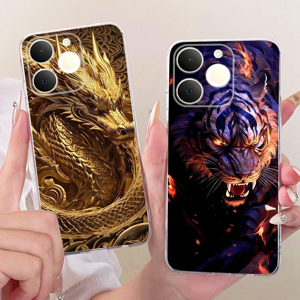 Dành Cho Realme C71 Ấn Độ RMX5313 Ốp Lưng Điện Thoại Realme Note 70 70T Narzo 80 Lite 4G Vỏ Rồng Động Vật Mèo Trong Suốt Silicon Mềm