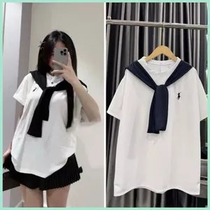 Áo thun thủy thủ hình con ngựa chất cotton +phối khăn quàng thoáng mát -phong3158