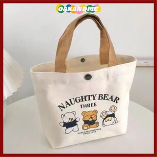 Túi xách Mini OAKANDME, Túi Tote vải canvas dung tích lớn, Túi lưu trữ hoạt hình đào dễ thương dành cho nữ