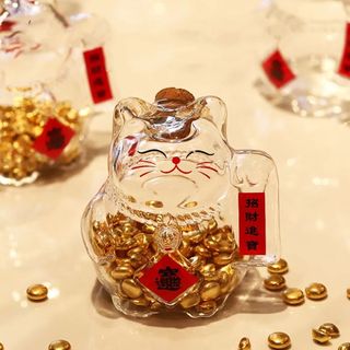 [Giao hàng từ Việt Nam] FURNICLICK Piggy Bank, Lọ đựng tiền thủy tinh, Chai đựng đậu vàng hình mèo may mắn hoạt hình Mini dễ thương để trang trí văn phòng phòng phòng khách