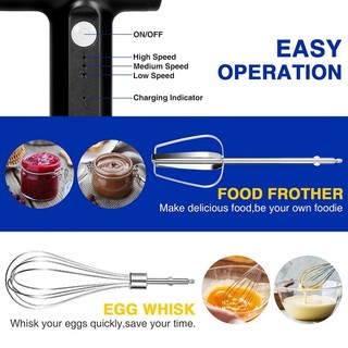Máy đánh trứng điện cầm tay, không dây có điều khiển 3 tốc độ - Sạc USB để trộn và nướng dễ dàng