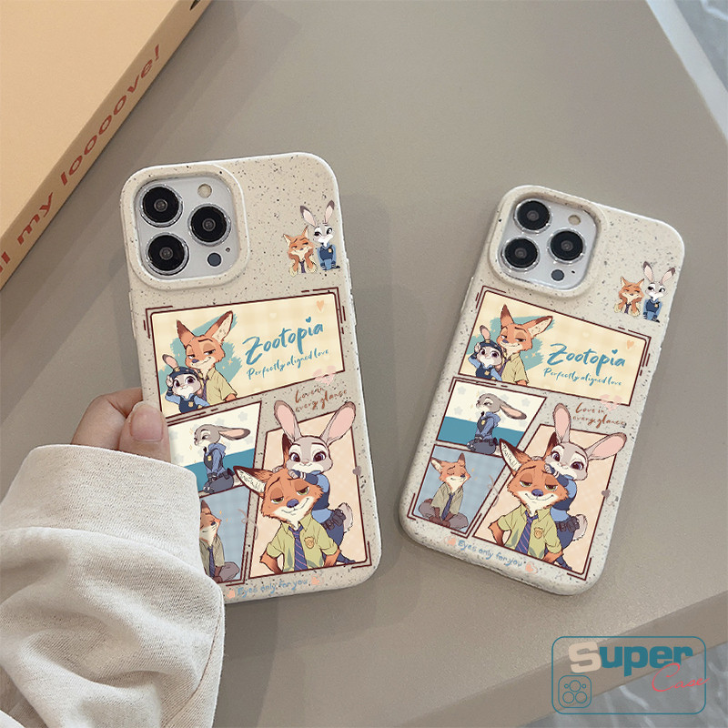 Ốp lưng tương thích cho IPhone 17 16 11 15 13 14 12 Pro Max Air XR X XS Max 15 6 6s 16 8 14 Plus SE 2020 Phim hoạt hình thời trang dễ thương Zootopia Fox Nick Bunny Judy Vỏ thân thiện với môi trường có thể phân hủy