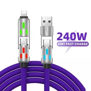 Bán chạy 240W 1M Silicone Dual-Braided với sọc nhẹ Hỗ trợ phát hành cáp sạc nhanh hợp kim kẽm RGB 4 trong 1 15W