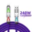 Bán chạy 240W 1M Silicone Dual-Braided với sọc nhẹ Hỗ trợ phát hành cáp sạc nhanh hợp kim kẽm RGB 4 trong 1 15W