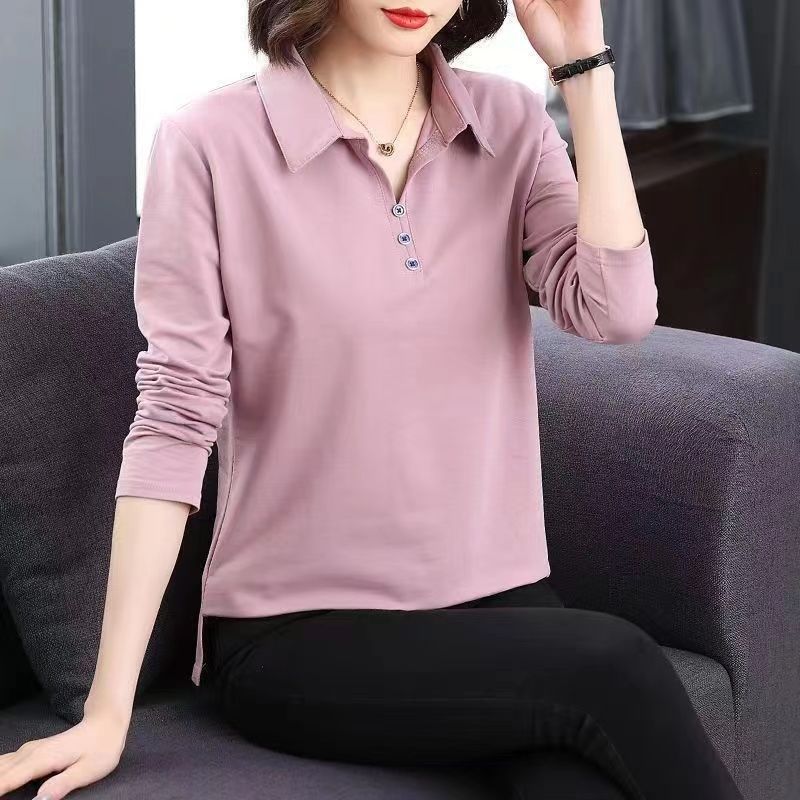 Áo thun nữ dài tay mỏng kiểu polo, phù hợp cho mùa xuân và thu