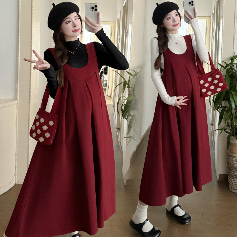 Bộ Đồ Bà Bầu Hai Mảnh Thu Đông Thời Trang: Áo Vest & Đầm Kèm Áo Len Và Sơ Mi