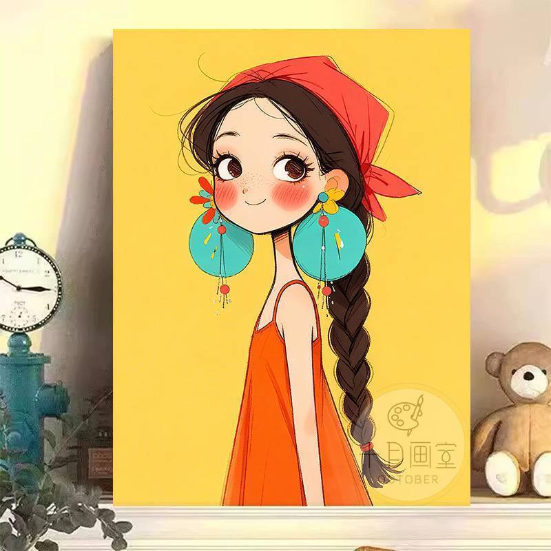 Cô gái dễ thương tủ phòng khách để bàn trang trí, chữa bệnh hoạt hình phòng trẻ em, phòng ngủ đầu giường trang trí nhà tranh vải canvas