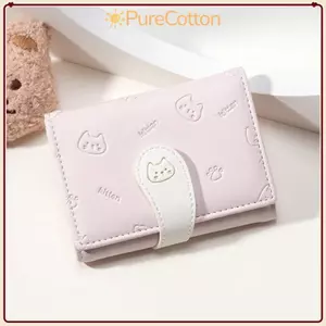 PURECOTTON0 Ví nhỏ ngắn dễ thương, Ví in hình mèo con đựng thẻ thời trang, Ví đựng tiền xu Túi ID nữ PU Túi đựng tiền nữ