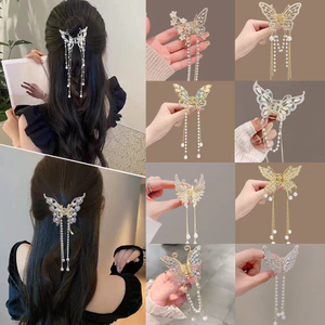 Hợp Kim Bướm Tóc Tinh Tế Ngọc Trai Tua Rua Nửa Buộc Tóc Lấy Kẹp Nữ Mũ Đội Đầu Phụ Kiện Tóc Cho Nữ