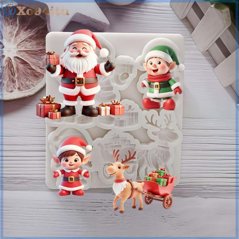 XOITU Tuần lộc Ông già Noel Xe trượt tuyết Giáng sinh Silicone Sugarcraft Khuôn làm bánh Cupcake Khuôn làm bánh Fondant Bánh trang trí Dụng cụ VN