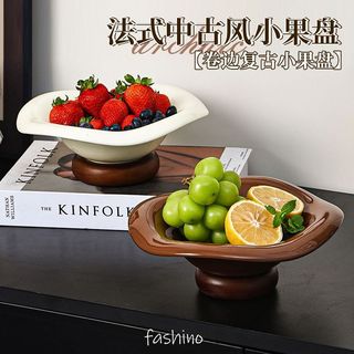 Retro Cổ Điển Phong Cách Mục Vụ Màu Trơn Acacia Gỗ Gốm Trái Cây Đĩa Thích Hợp Cho Gia Đình Phòng Khách Bàn Ăn Trang Trí Lưu Trữ Đồ Trang Trí Đĩa Ăn Nhẹ