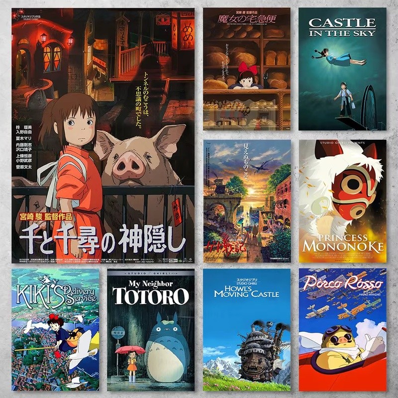 Studio Ghibli Cổ Điển Anime Poster In Spirited Away Totoro Ponyo Canvas Nghệ Thuật Treo Tường Cho Nhà Thanh Cafe Trang Trí