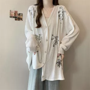 Áo thun dài tay thêu sequin nữ, phong cách Xuân Thu mới với dáng rộng thoải mái