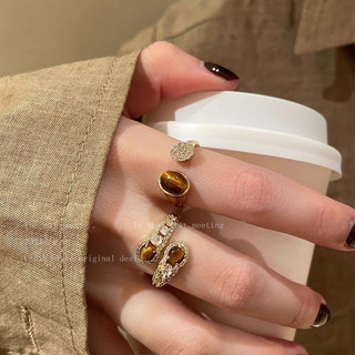 Nhẫn hổ mắt đá zircon điều chỉnh được, màu ánh sáng sang trọng, phù hợp thu đông cho phụ nữ, phong cách retro thời trang