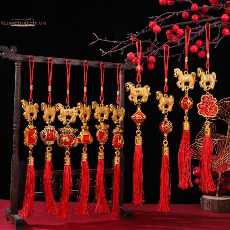 TRTR 1 / 10 Chiếc 2026 Năm Ngựa Treo Tường Xe Trang Trí Tết Nguyên Đán 3D Ngựa Đèn Lồng Vàng Đỏ Mặt Dây Chuyền May Mắn Trang Trí Quà Tặng VN