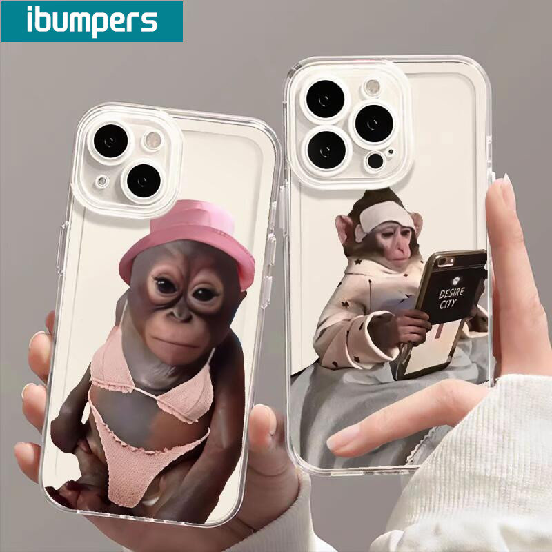 ibumpers Ốp điện thoại trong suốt hình khỉ dễ thương Vỏ mềm cao cấp chống sốc cho iPhone 11 12 13 14 15 16 17 Pro Max IP 7 8 Plus Iphon X XS XR Xs Max Vỏ điện thoại