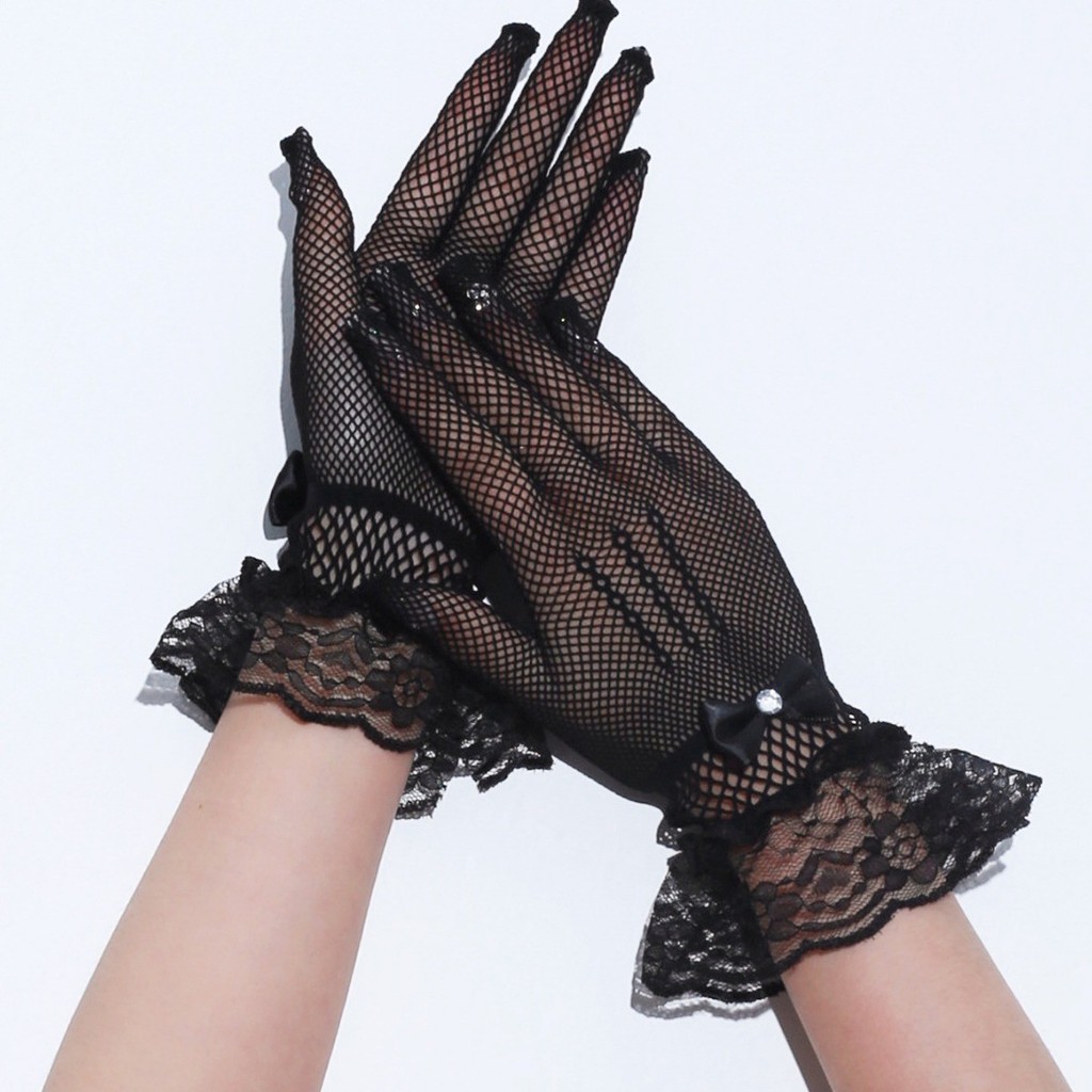 Găng tay ren co giãn thanh lịch, chất liệu sheer, phù hợp cho tiệc cưới vàwear outside