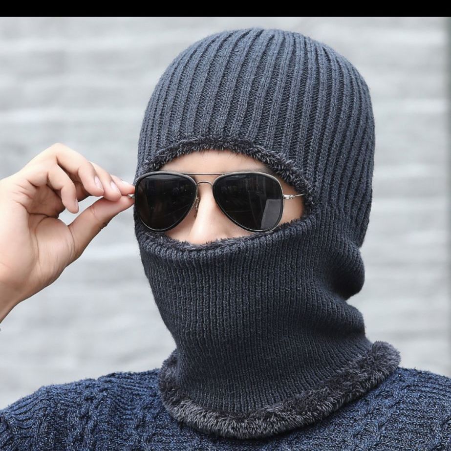 Mũ len trùm đầu ninja lót lông che kín cổ gáy ấm áp mùa đông thích hợp nam và nữ