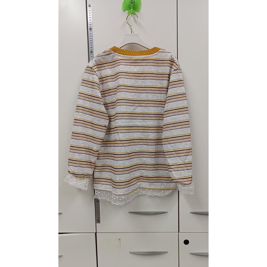 Milyfashion Áo sơ mi sọc ren thêu cổ tròn, vải mỏng, phong cách mới