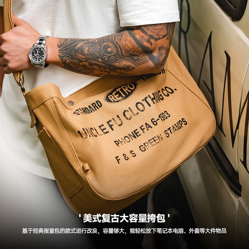Dụng cụ Mỹ Retro Dung Tích Lớn Messenger Newsboy Túi Chữ Canvas Đầu Máy Tính Tote Túi Nam