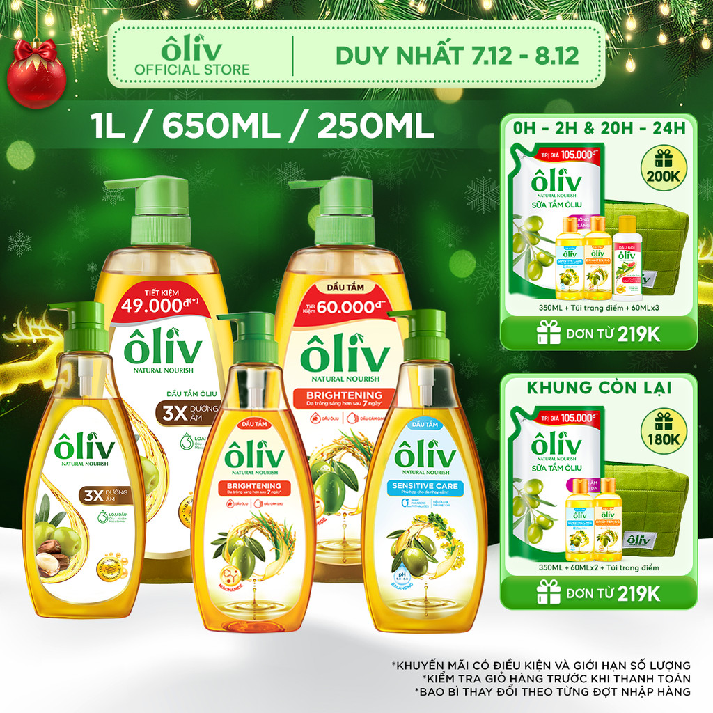 Dầu Tắm ÔLIV 3X Dưỡng Ẩm/Dưỡng Sáng Da/Dành Cho Làn Da Nhạy Cảm 250ML/650ML/1L