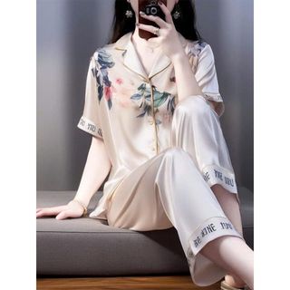 Đồ Bộ Nữ Pijama Bộ Lụa latin Tay ngắn hoa hồng cổ sơ mi 11NN