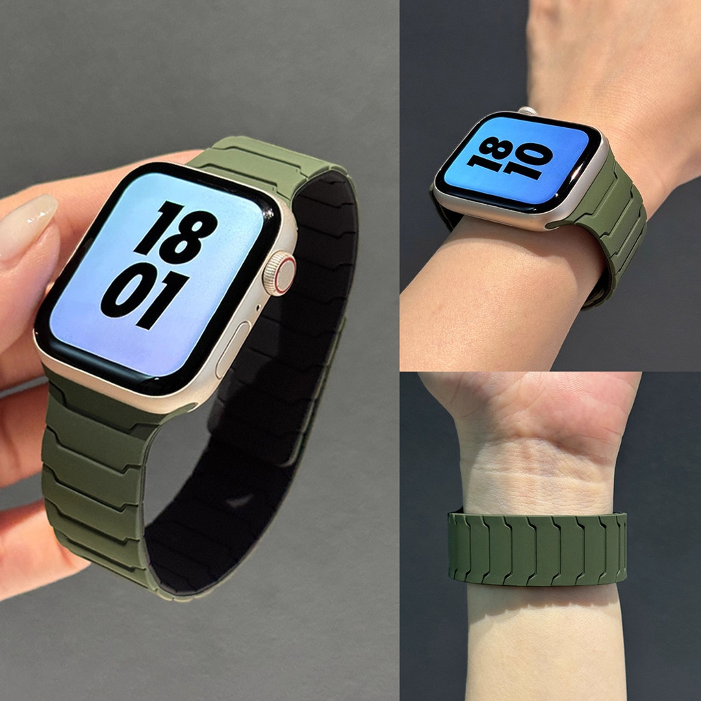 Dây đeo từ tính bằng silicon + Thay đổi sang Ultra Cover Case tương thích cho Apple Watch Series11 / 10 46mm 42mm 9 8 7 6 SE 5 4 45mm 44mm 41mm 40mm