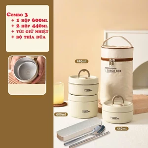 Hộp Cơm Giữ Nhiệt Văn Phòng 3-4 Tầng Cao Cấp, Quay Được Lò Vi Sóng Kèm Túi Đựng Và Đũa Thìa