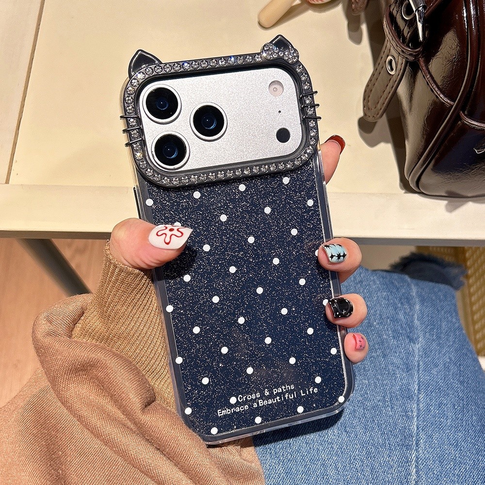 Ốp Điện Thoại Khung Mèo Kim Cương 3 Trong 1 Chấm Acrylic Cho iPhone 17 Pro Max 17 Air 16 Plus 15 14 13 12 11 Vỏ Bảo Vệ Chống Sốc
