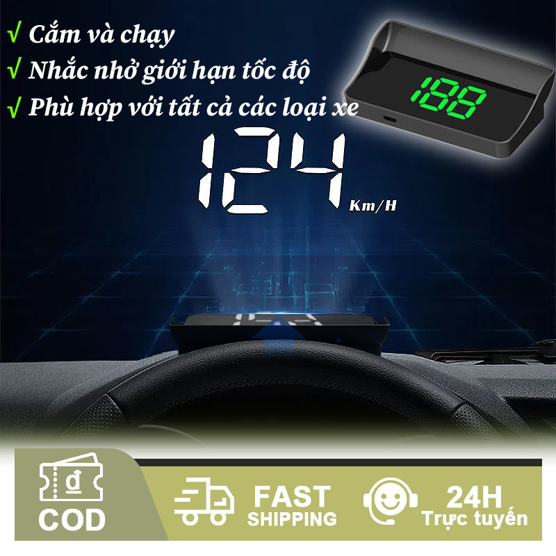 Bộ Hiển Thị Tốc Độ Kính Lái Ô Tô HUD - Định Vị GPS/Bắc Đẩu, Cắm Cổng USB, Dùng Cho Mọi Xe