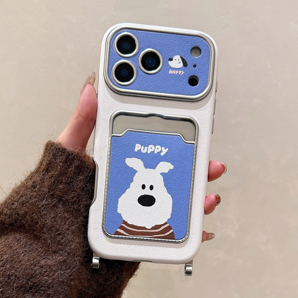 Túi đựng thẻ dây buộc chó Mạ da Vỏ điện thoại cho iPhone 17 Pro Max 16 15 14 13 Vỏ bảo vệ chống sốc