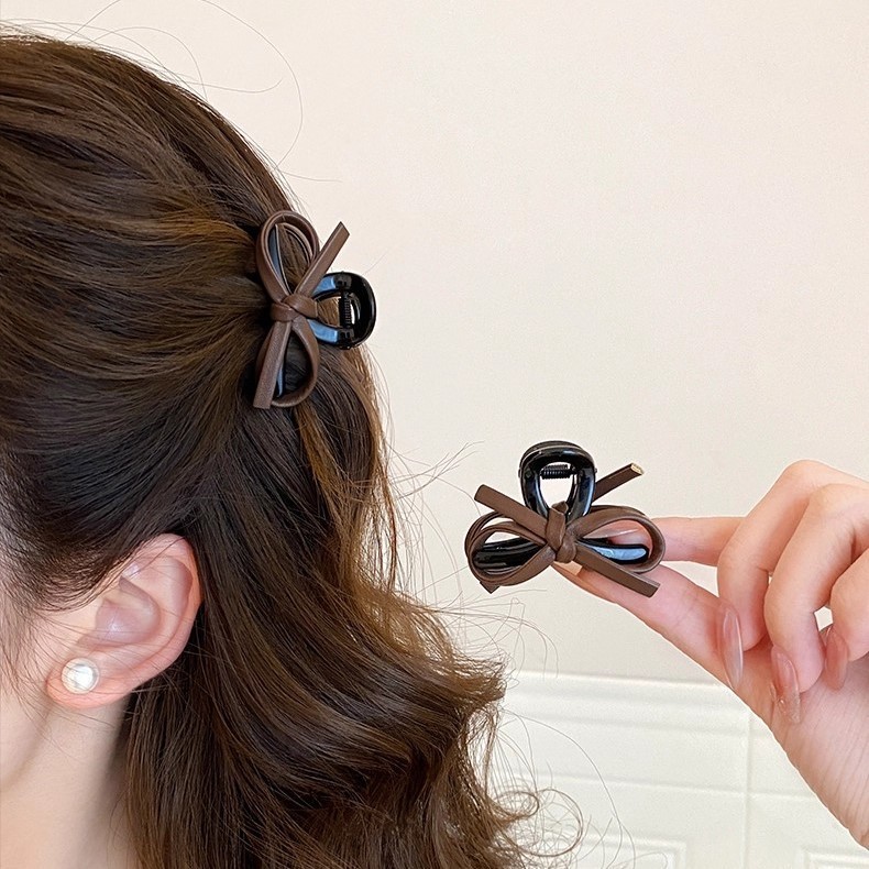 Kẹp tóc nơ da Mini Bangs Claw Clip