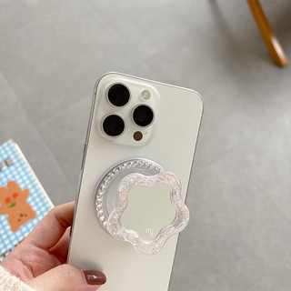 Nhấp Nháy Gương Hoa Màu Trơn Tròn Giá Đỡ Điện Thoại Từ Tính Cho IPhone 17 16 15 14 13 12 Pro Max 14 Plus Có Thể Gập Lại Vòng Cầm Co Giãn Để Bàn Chân Đế P4