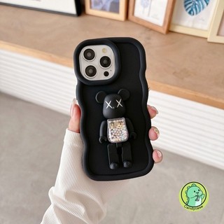 KAWS Gấu Giá Đỡ Ốp Lưng Điện Thoại Vivo Y19 Y19E Y19S GT Pro Y18 Y18S Y18E Y18i Y17 Y17S Y16 Y15 Y15A Y15S Y13 5G 4G Vỏ Mềm Hoạt Hình Dễ Thương Màu Kẹo 3D Sóng Có Chân Đế