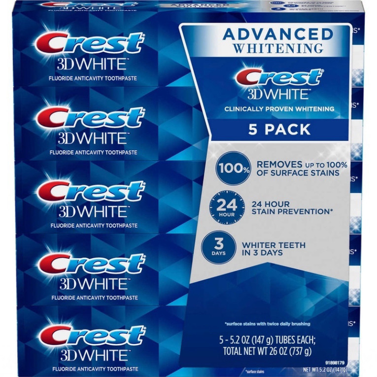 Kem Đánh Răng Crest 3D White Advanced Triple Whitening 147g - Làm Trắng Gấp Ba, Chống Ố Vàng & Bảo Vệ Men Răng