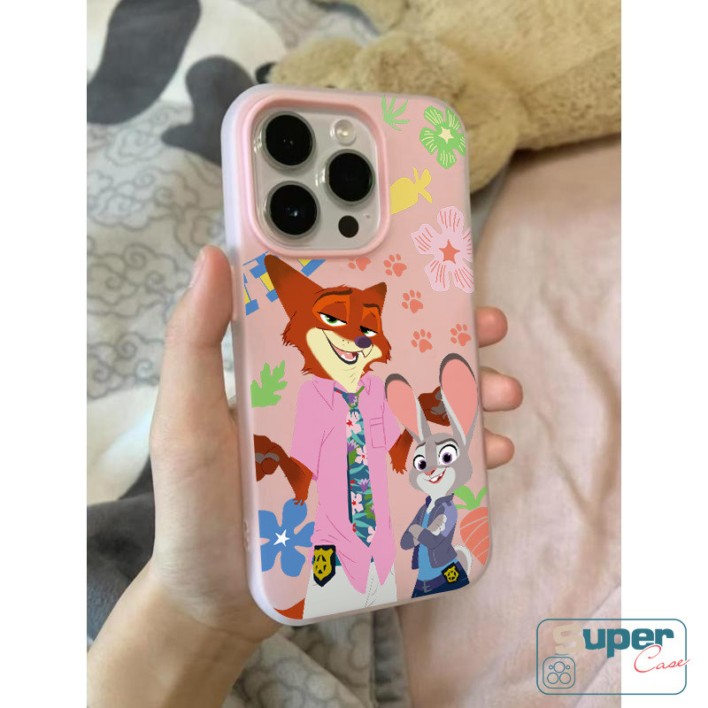 Ốp Lưng Tương Thích Cho IPhone 11 13 15 17 16 14 12 Pro Max 15 16 17 Pro Air 7Plus XR X XS Max Cặp Đôi Hoạt Hình Dễ Thương Fox Bunny Zootopia Hoa Dây Buộc Silicon Mới 2 in1