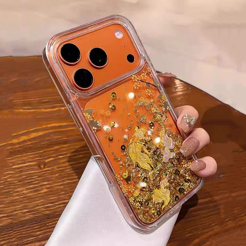 Goldenfoil Money Tree Goldfish Drift Sand Acrylic Ốp Điện Thoại Cho iPhone 17 Pro Max 16 15 14 13 12 Vỏ Bảo Vệ Chống Sốc