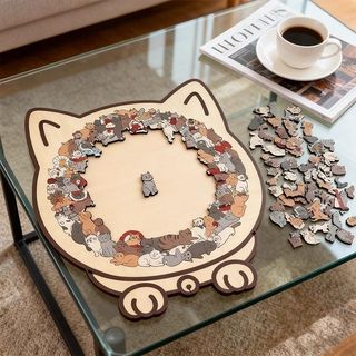 Đồ chơi xếp hình bằng gỗ hình mèo dễ thương, đồ trang trí nhỏ, quà tặng