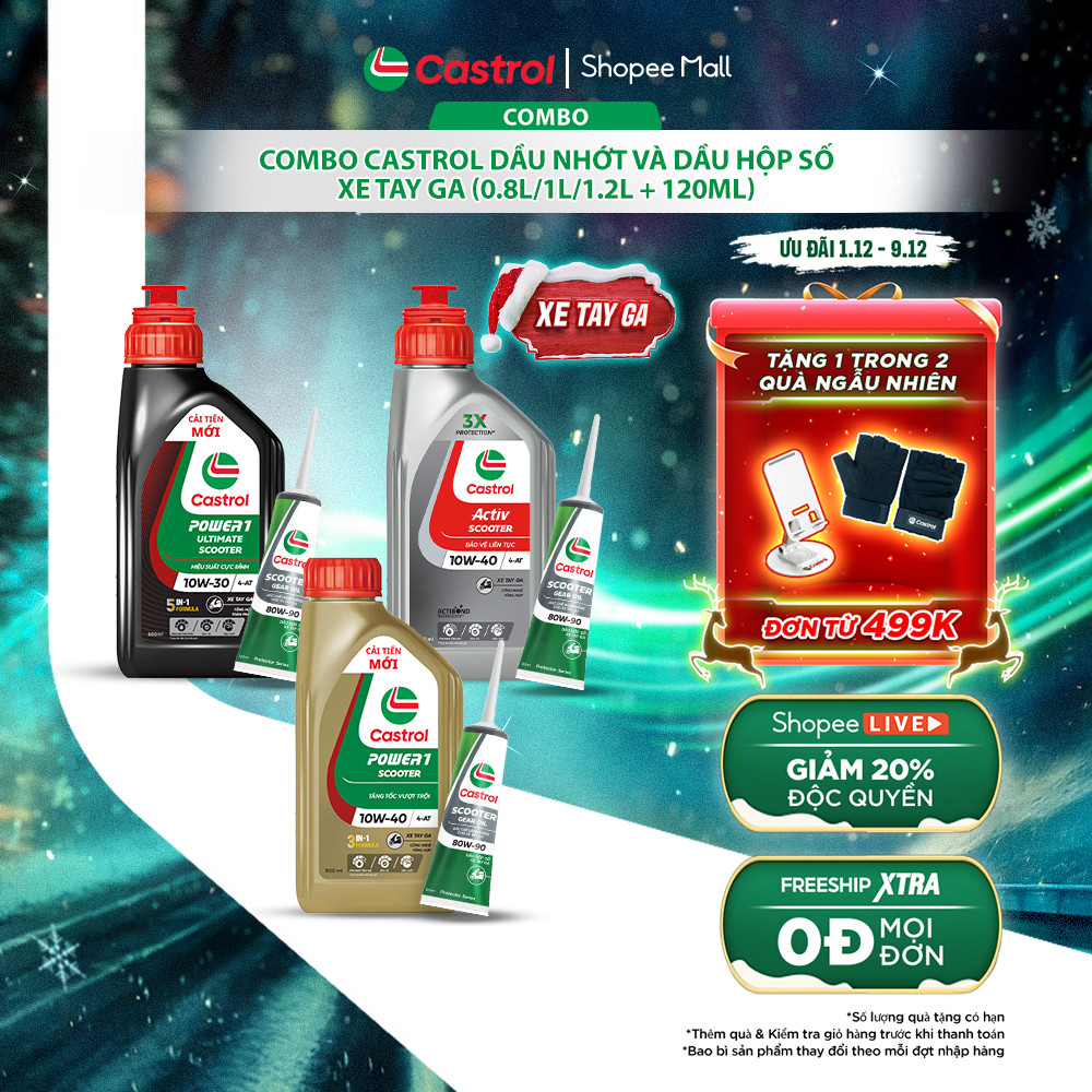 COMBO tiện dụng CASTROL Dầu nhớt và Dầu hộp số xe tay ga (0.8L/1L/1.2L + 120mL)
