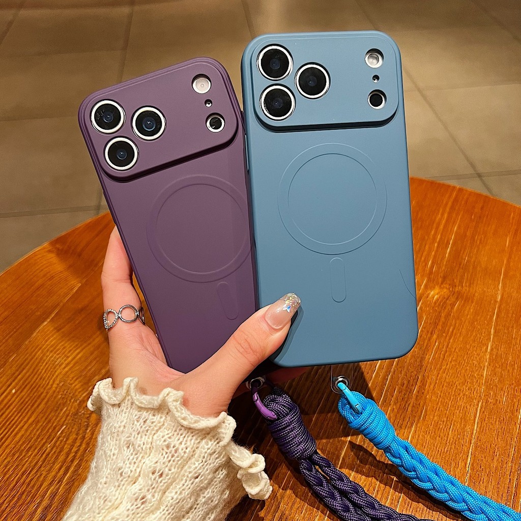 Dây đeo cổ tay Vỏ điện thoại silicon lỏng mềm cho apple IPhone 17 16 15 Plus 14 Pro Max 17 Air 11 12 13 Matte Cover