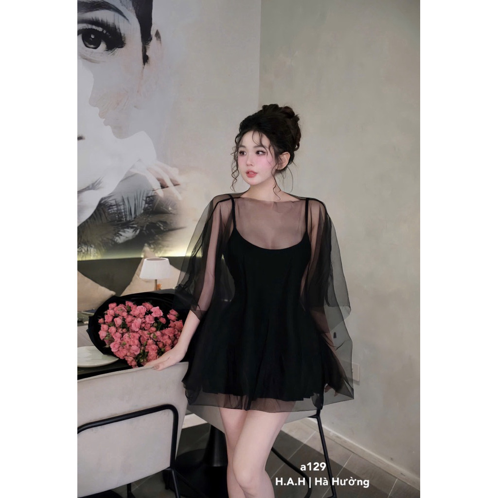 Đầm voan lưới tay bồng dáng xòe sexy đi tiệc xịn xò (Mã a129) BYJOLIE