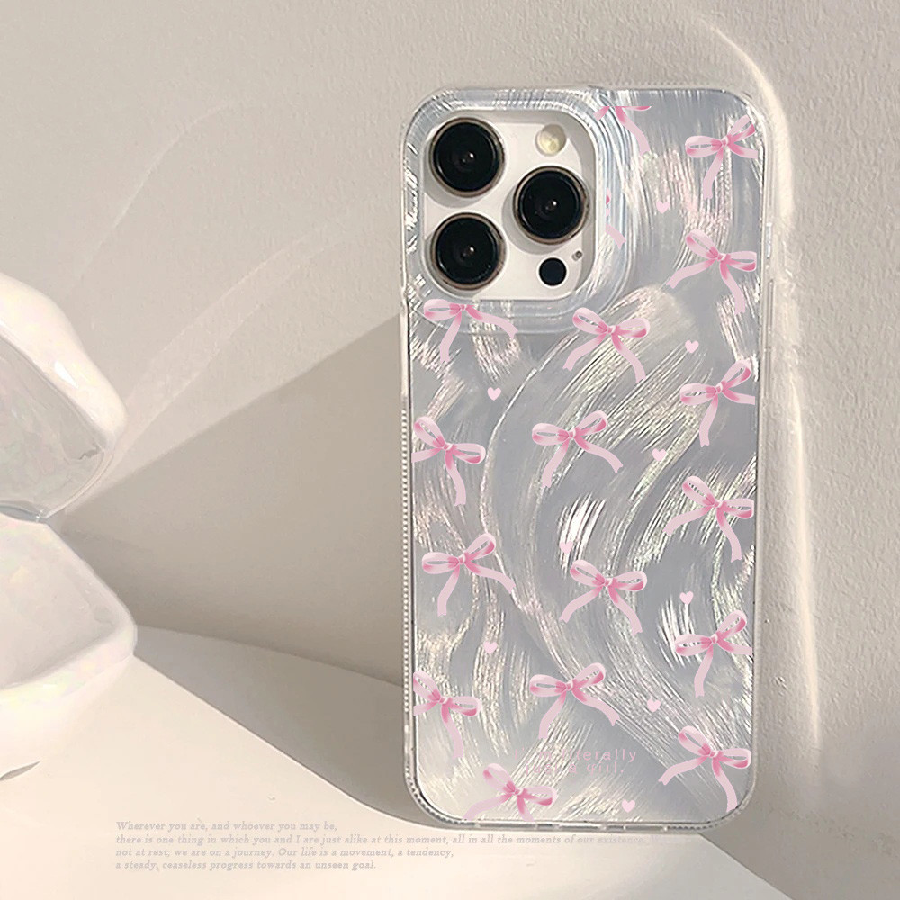 Vỏ hoa nơ tinh tế sang trọng cho IPhone 17 16 Pro Max 17 Air 15 14 13 12 11 Pro Max X XS XR 16e Kết cấu lông vũ cứng Bạc Laser Matte Armor Premium IMD Case Cover
