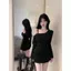 đầm đen sang chảnh nữ thần cao cấp dạo phố đầm lệch vai body ngắn công chúa biển đi dự tiệc thiết kế