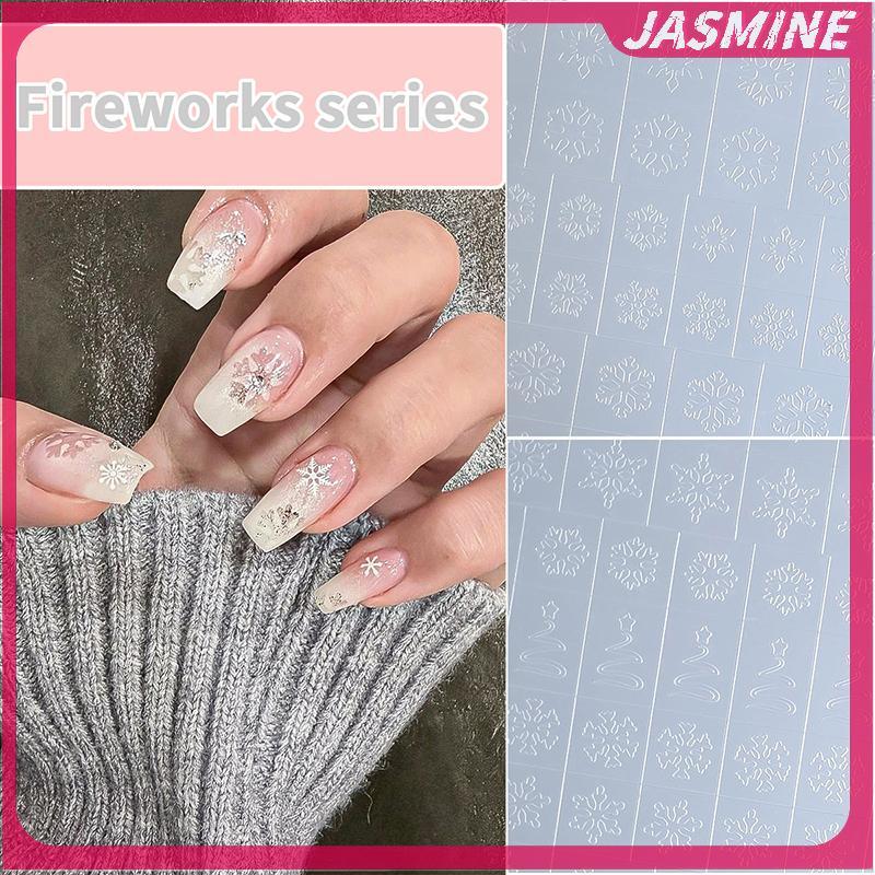 JASMINE Hoàn Toàn Trong Suốt Rỗng Pháo Hoa Dán Móng Tay Tranh Stencil Cây Giáng Sinh Họa Tiết Bông Tuyết Mẫu Patting Dính Phụ Trợ Dụng Cụ JASMINE