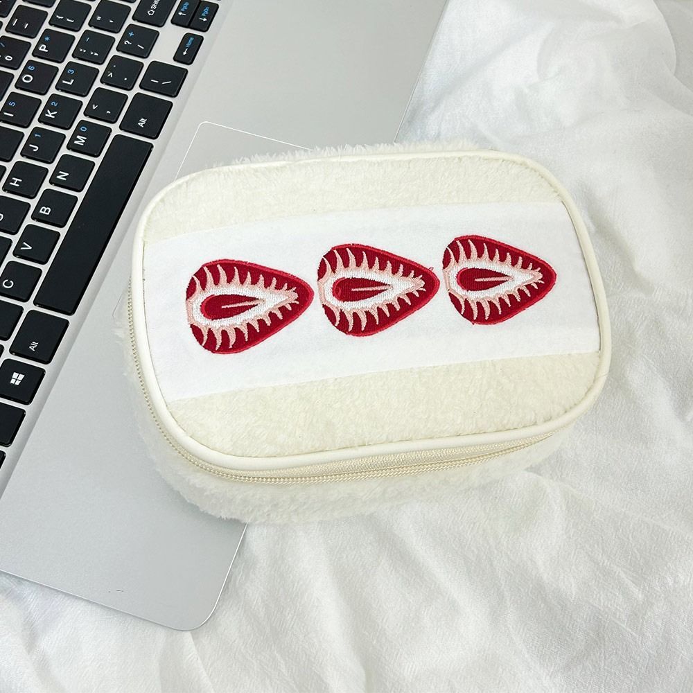 Túi đựng bút SLICELLIFE, Túi trang điểm thêu dễ thương bánh Sandwich dâu tây, Túi đựng văn phòng phẩm sang trọng mờ đa chức năng bền bỉ Du lịch tại nhà