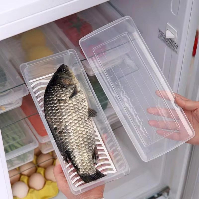 1 / 2 / 3 Cái Hộp Bảo Quản Thực Phẩm Tủ Lạnh Hình Chữ Nhật / Thịt Cá Khay Thoát Nước Hộp Đựng Có Nắp