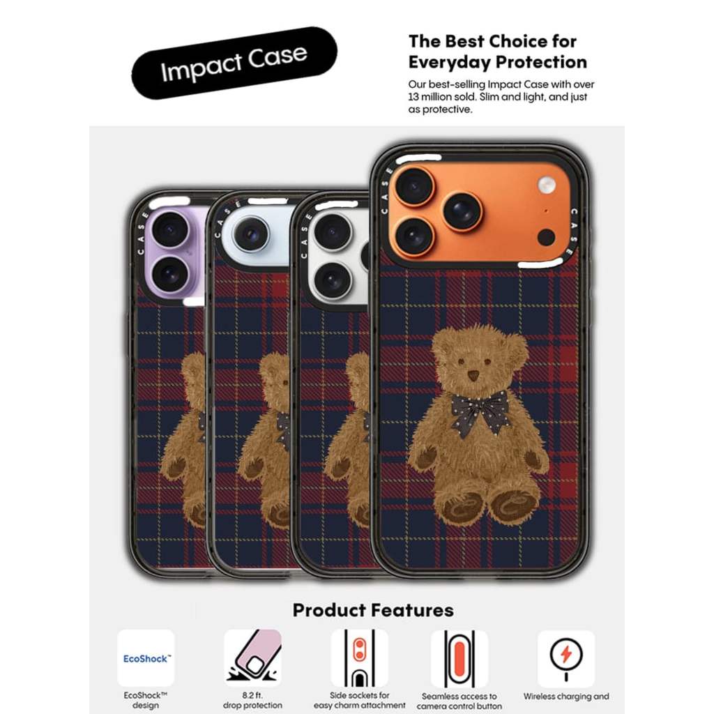 CASECASE X Nơ Gấu Đen Cạnh Trong Suốt Cứng Hút Từ Tính Tác Động Dành Cho Apple IPhone 12 13 14 15 16 17 Pro Max Air Plus Có Hộp